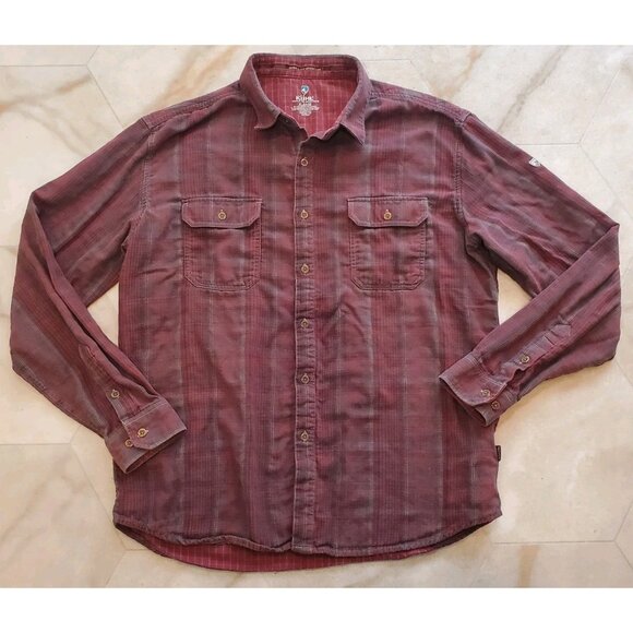 Kuhl Flannel Shirt Men's XL Rust Red Brown Plaid Button Up Cotton Long Sleeve - Picture 1 of 7